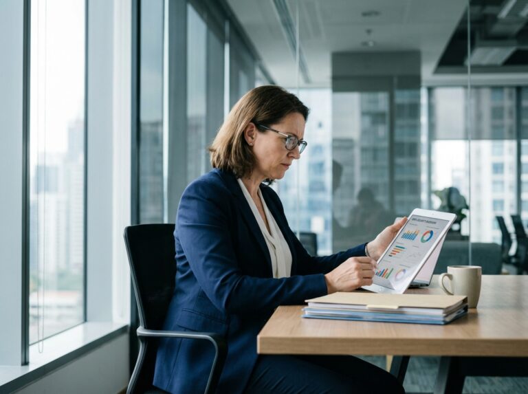 Femme d'affaires examinant des graphiques de securite des donnees